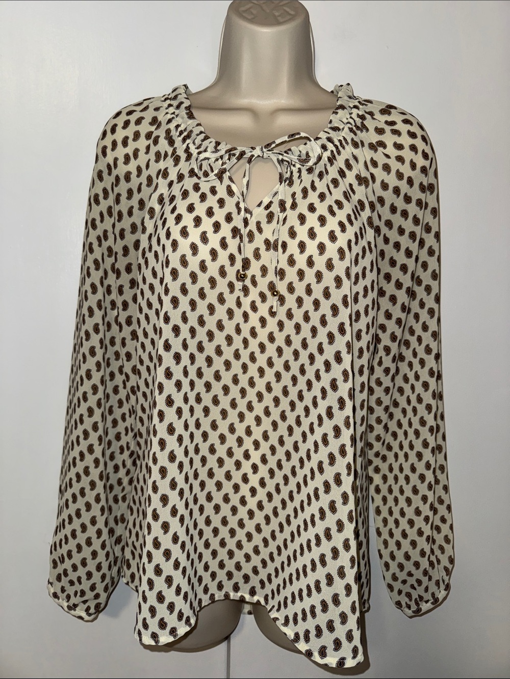 Rose & Olive Sheer Peasant Blouse Top Boho Paisley Print Long Sleeve Women’s M